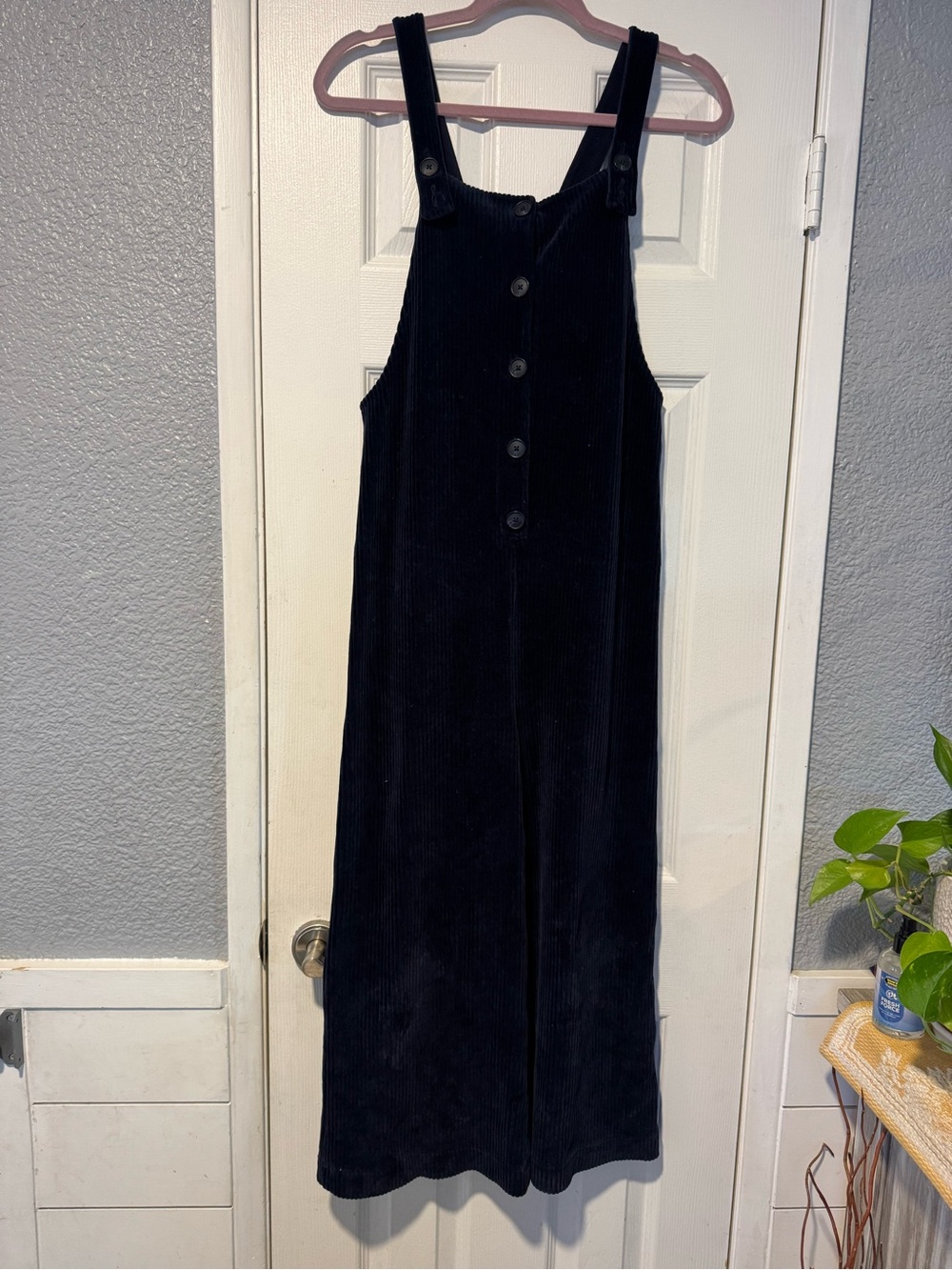 Madewell Texture & Thread Velour Corduroy Overalls Deep S Navy Wide Leg Crop